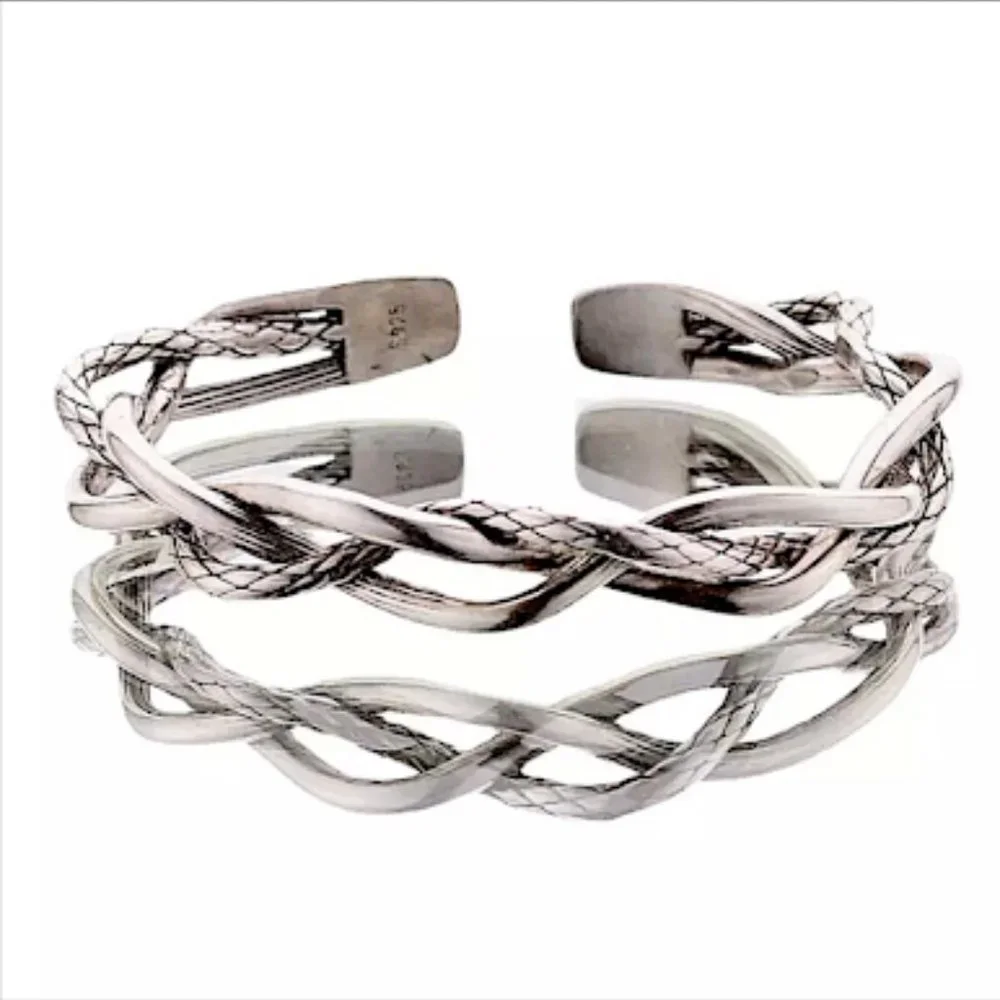 BRAIDED BANGLE BRACELET STER LING SILVER STAMPED .925 - Picture 3 of 10